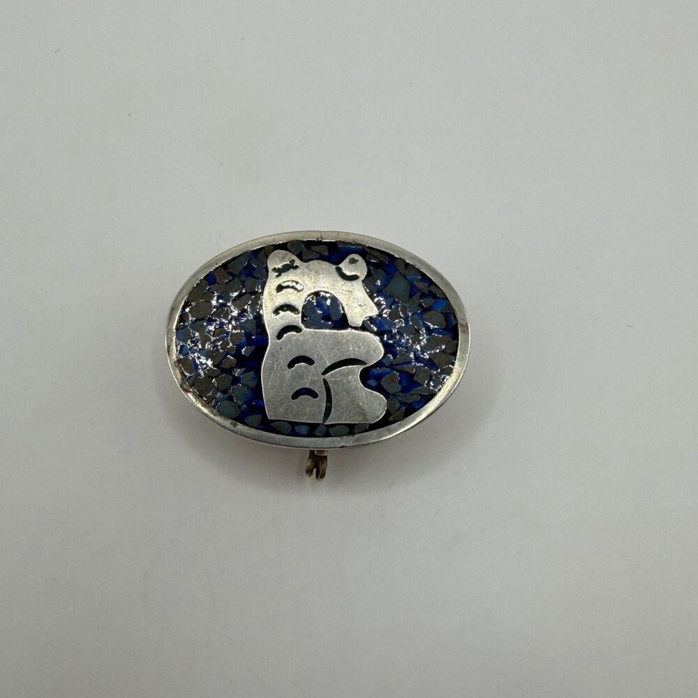 Vintage Sterling Silver 925 Mexican Lapis Inlay Pill Box Trinket Box